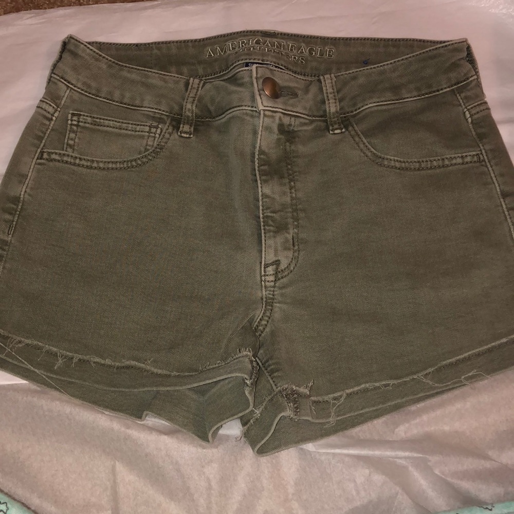 Green denim shorts
